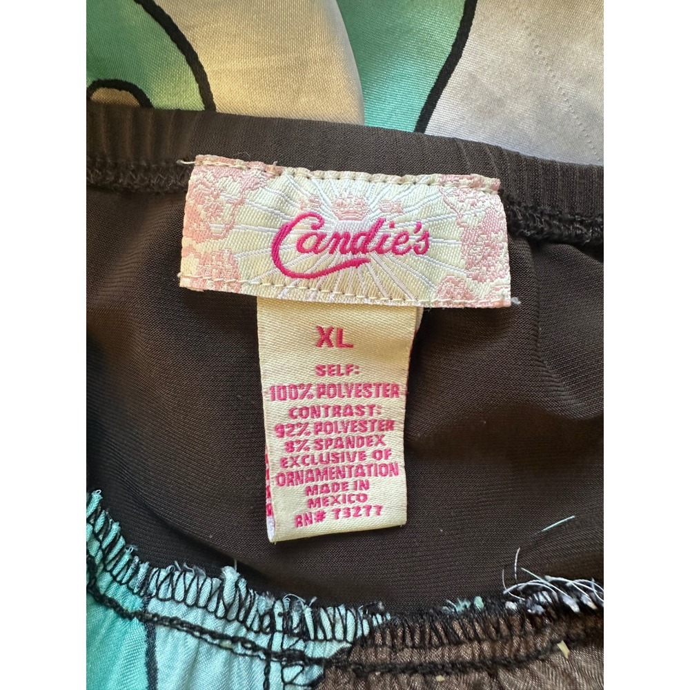 Candie's Y2K Floral Maxi Dress XL Brown Aqua Empire Waist Satin 2000s Boho Indie - Picture 10 of 11